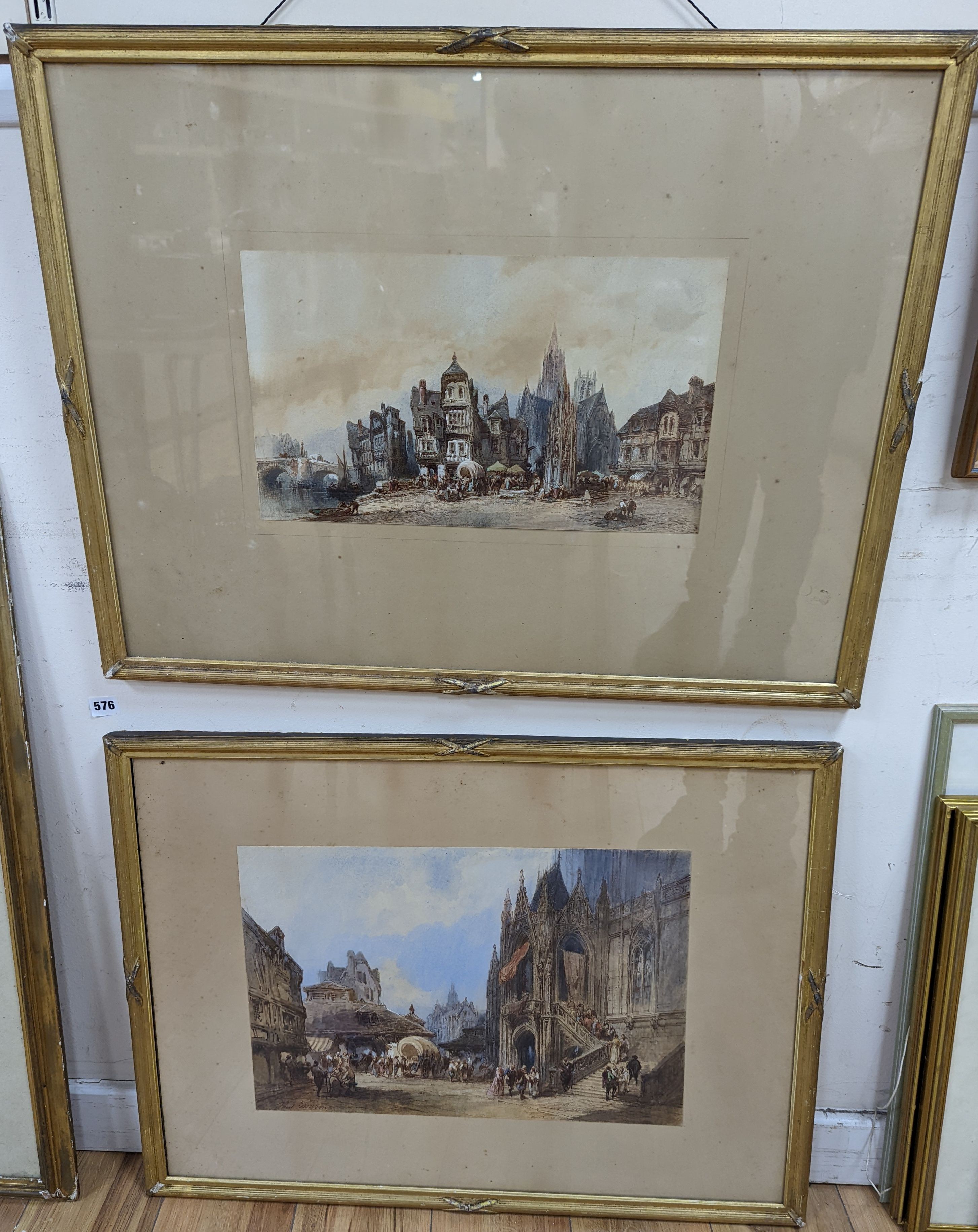 Paul Marny (1829-1914), two watercolours, Flemish cathedral town scenes, one signed, 33 x 49cm and 24 x 41cm